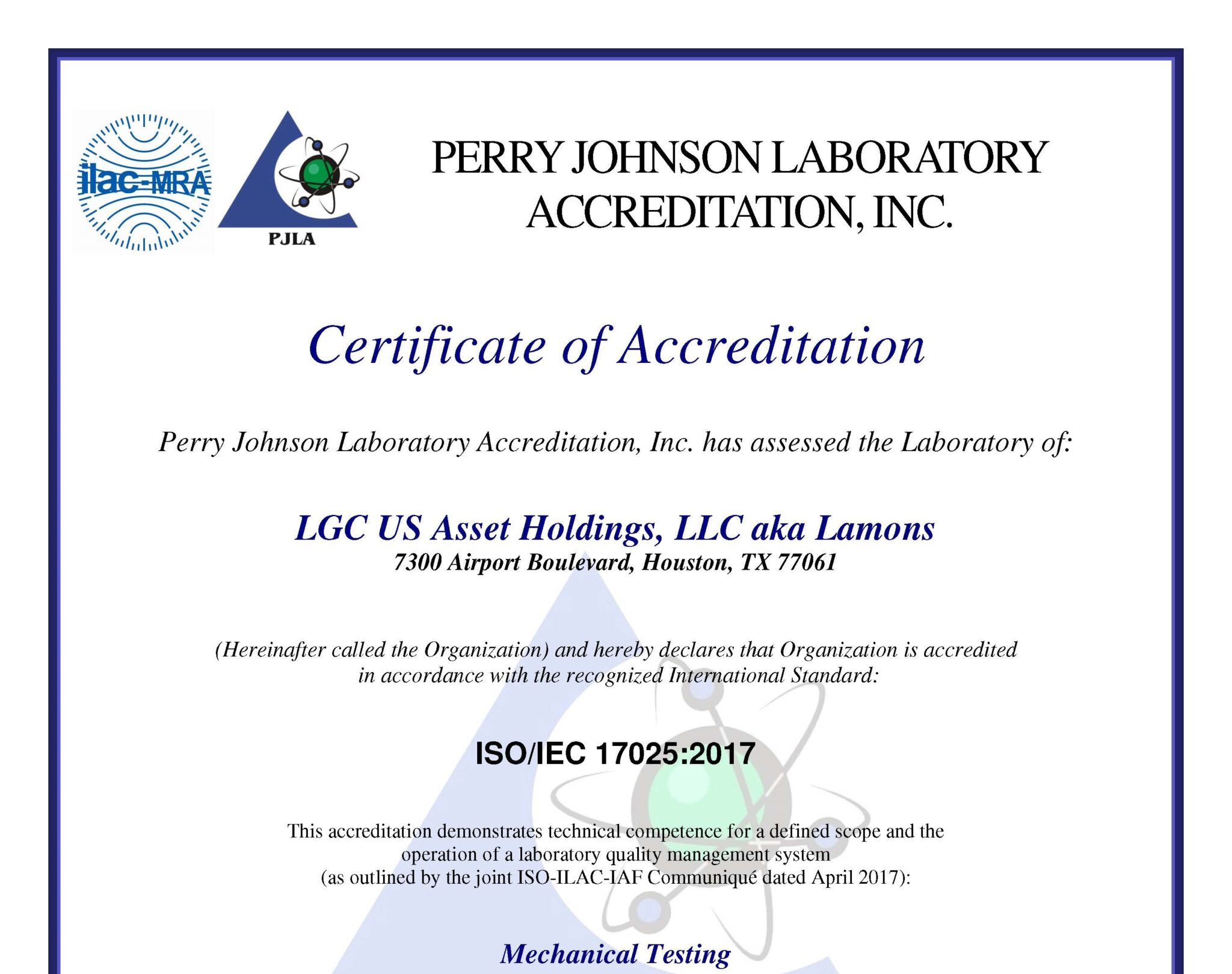 Lamons Industry Certifications